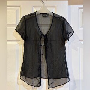 Sheer Black Blouse with Tie Front